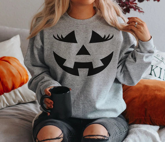 Womens Jack-o-lantern Shirt Pumpkin Face Sweatshirt - Etsy | Etsy (US)