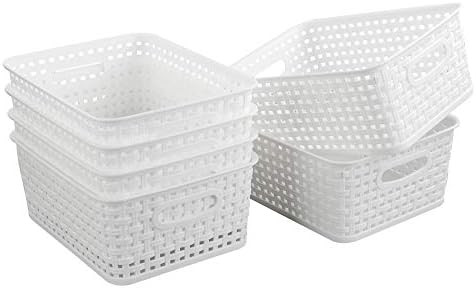 NICESH 6-Pack White Plastic Small Storage Baskets, 10" x 7.7" x 4" | Amazon (US)