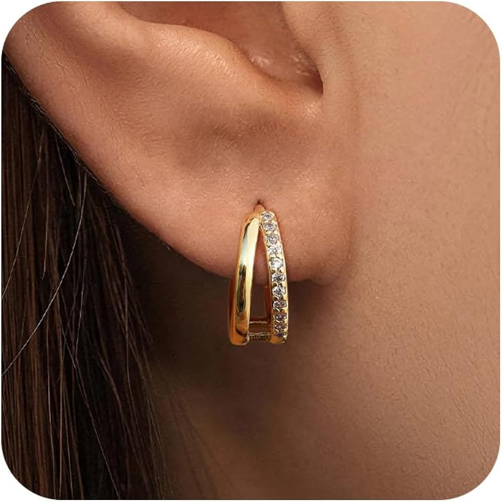 Gold Earrings for Women Trendy - Double Hoop Earrings 14k Gold Earrings Small Gold Hoop Earrings ... | Amazon (US)