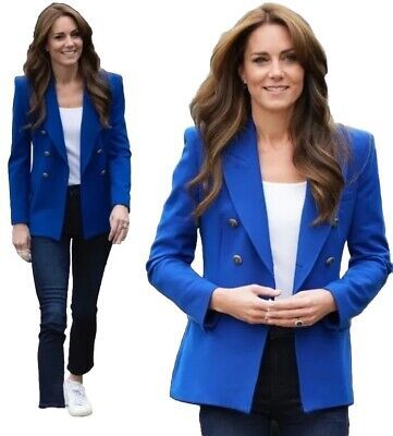 ZARA Tailored Blazer Jacket Cobalt Blue New L 12/8 Oct 23 duchess princess   | eBay | eBay US