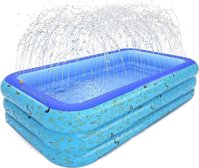 AQCSS Inflatable Swimming Pools,Kiddie Pools Swimming Pool with Sprinkler,0.4mm PVC Materials 87"... | Amazon (US)