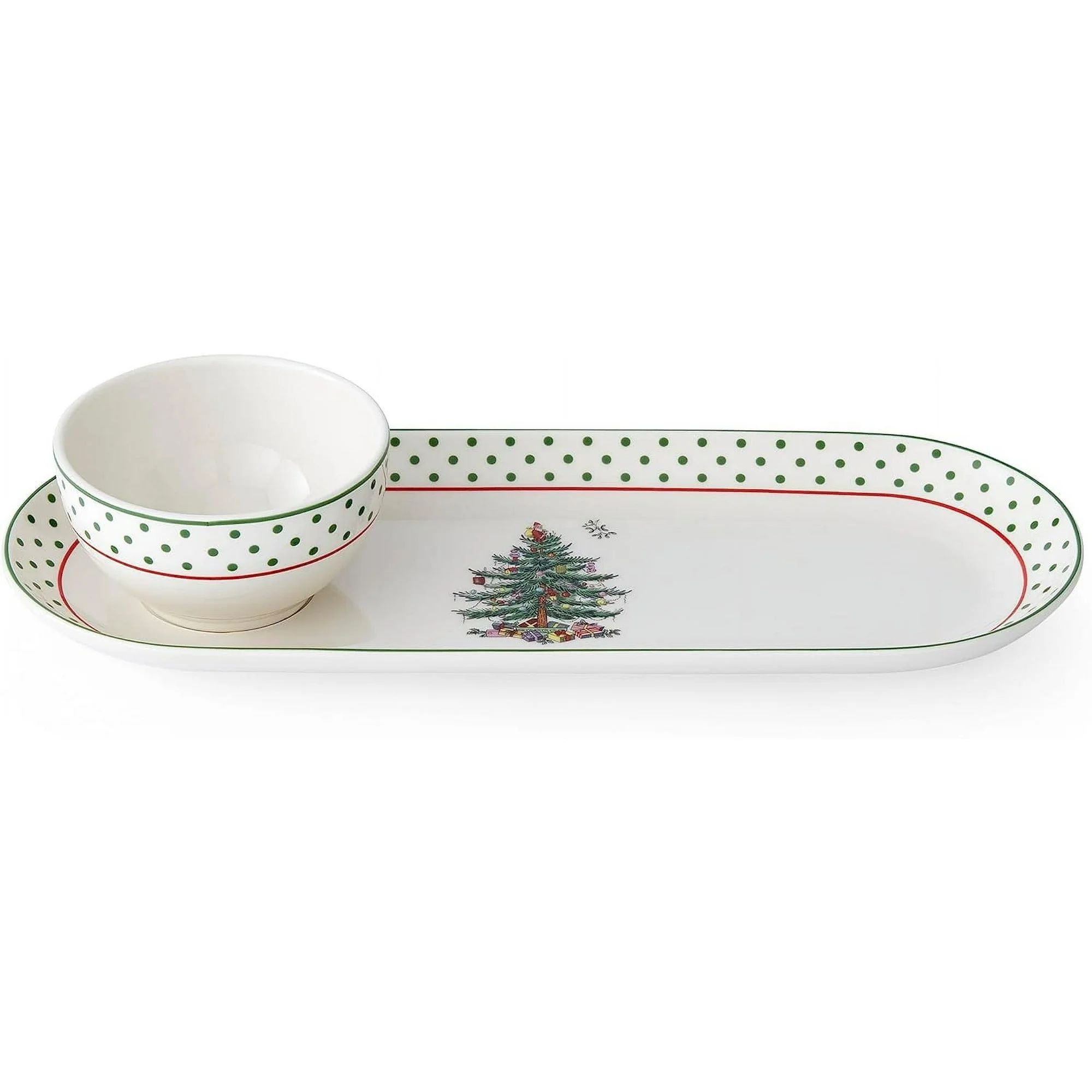 Spode Christmas Tree 2-Piece Polka Dot Chip and Dip Serving Set, Christmas Serving Dishes for Ent... | Walmart (US)