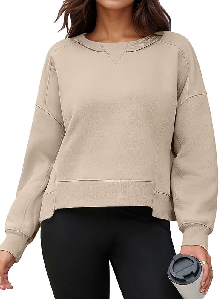 Cropped Sweatshirt for Women Crewneck Fleece Pullover Tops Oversized Sweater Fashion Fall Outfits | Amazon (US)