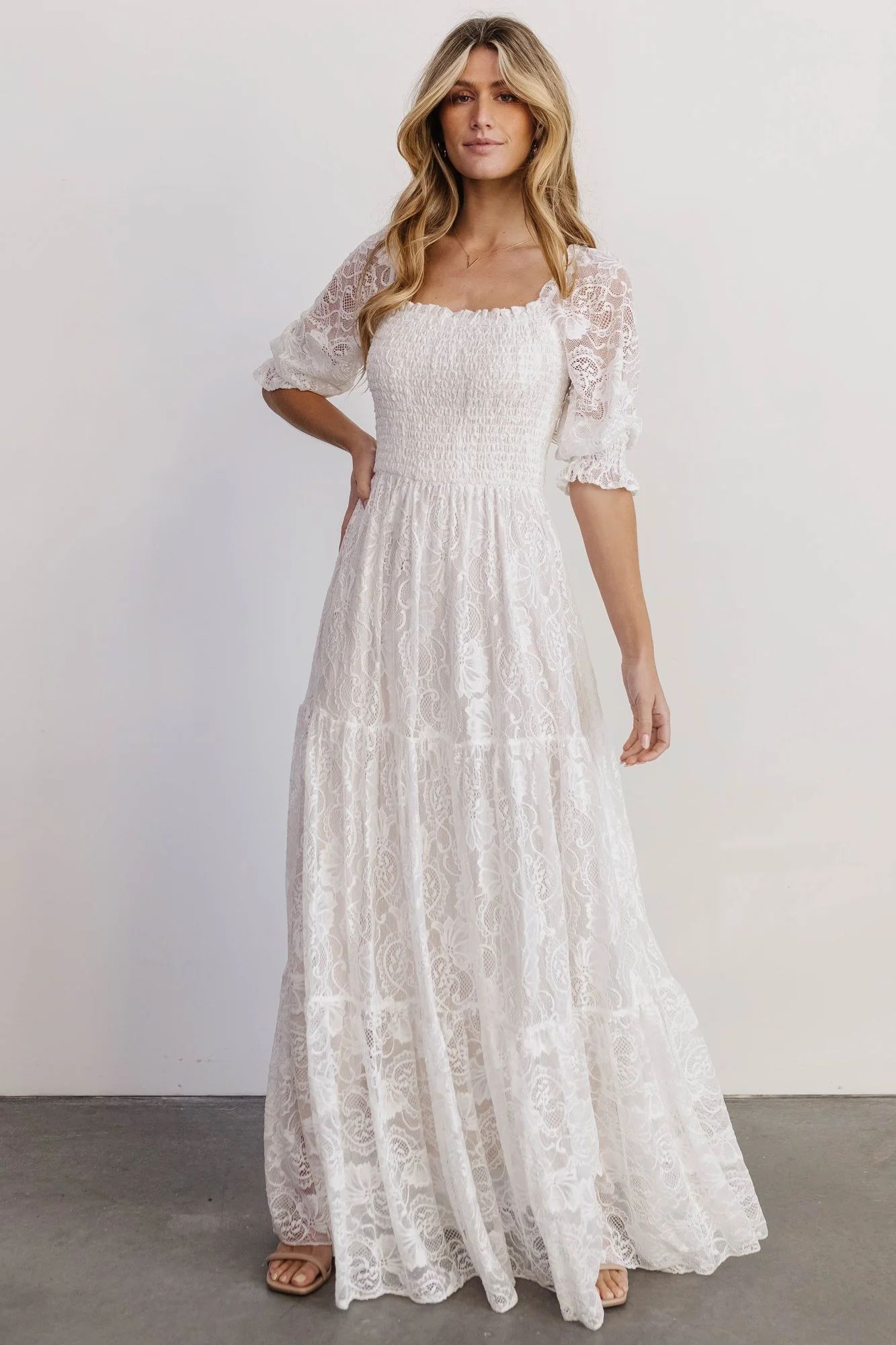 Stella Smocked Lace Maxi Dress | Off White | Baltic Born