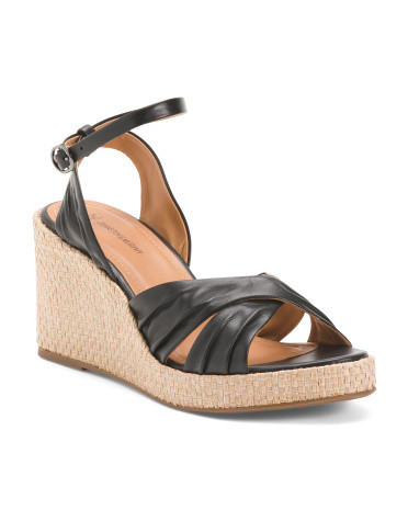 Leather Marcia Cross Band Comfort Wedge Sandals for Women | Leather/Man-Made Sole | Marshalls