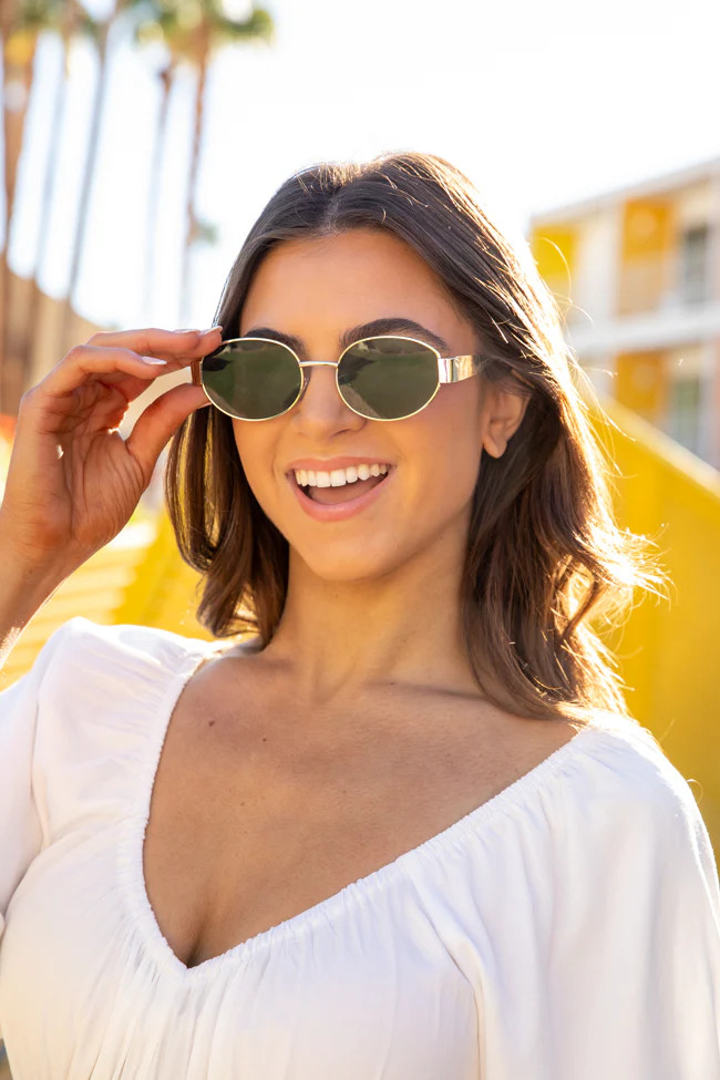 Gold Oval Wire Framed Sunglasses | Pink Lily