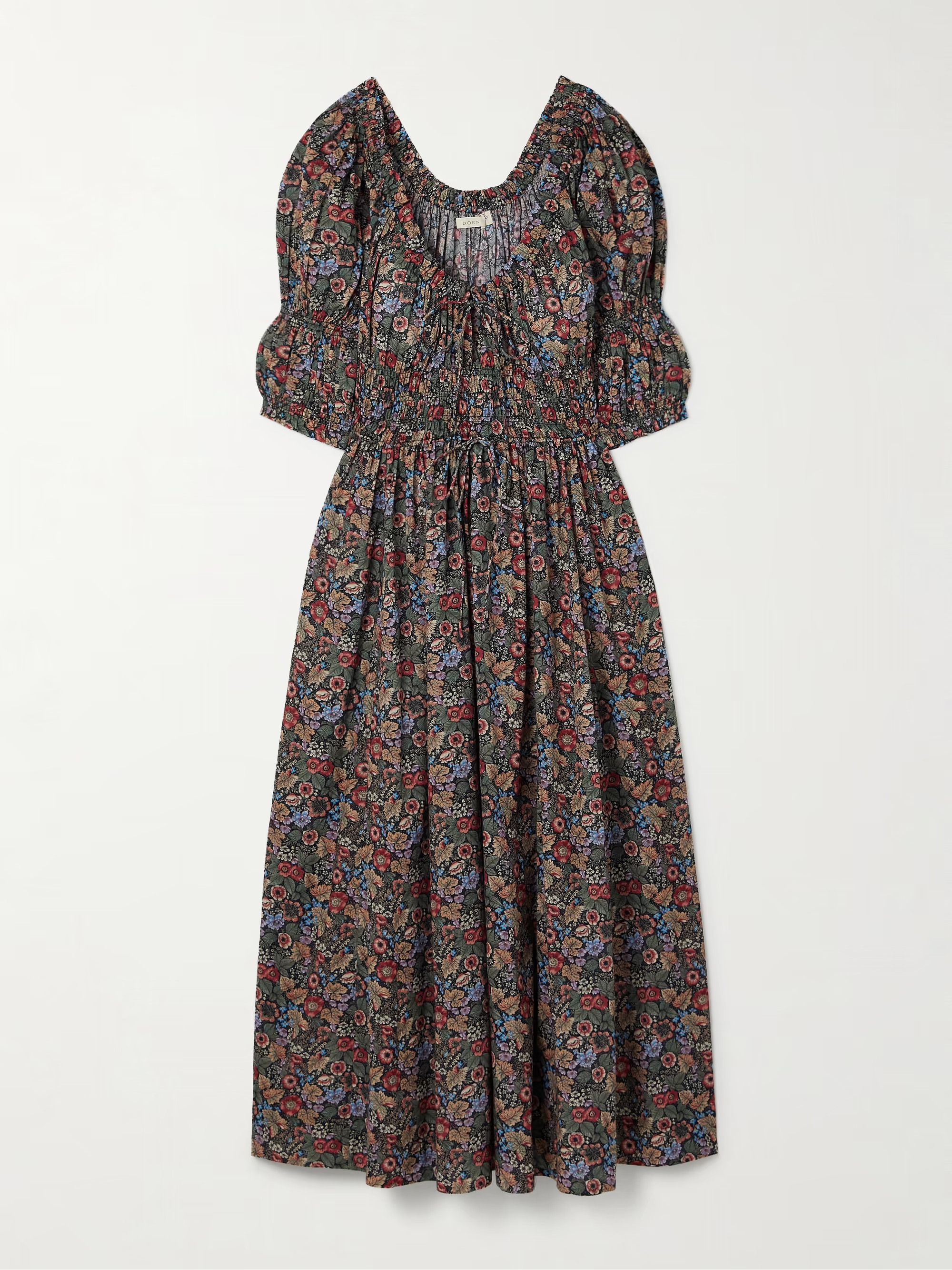 Ischia shirred floral-print organic cotton-voile midi dress | NET-A-PORTER (US)