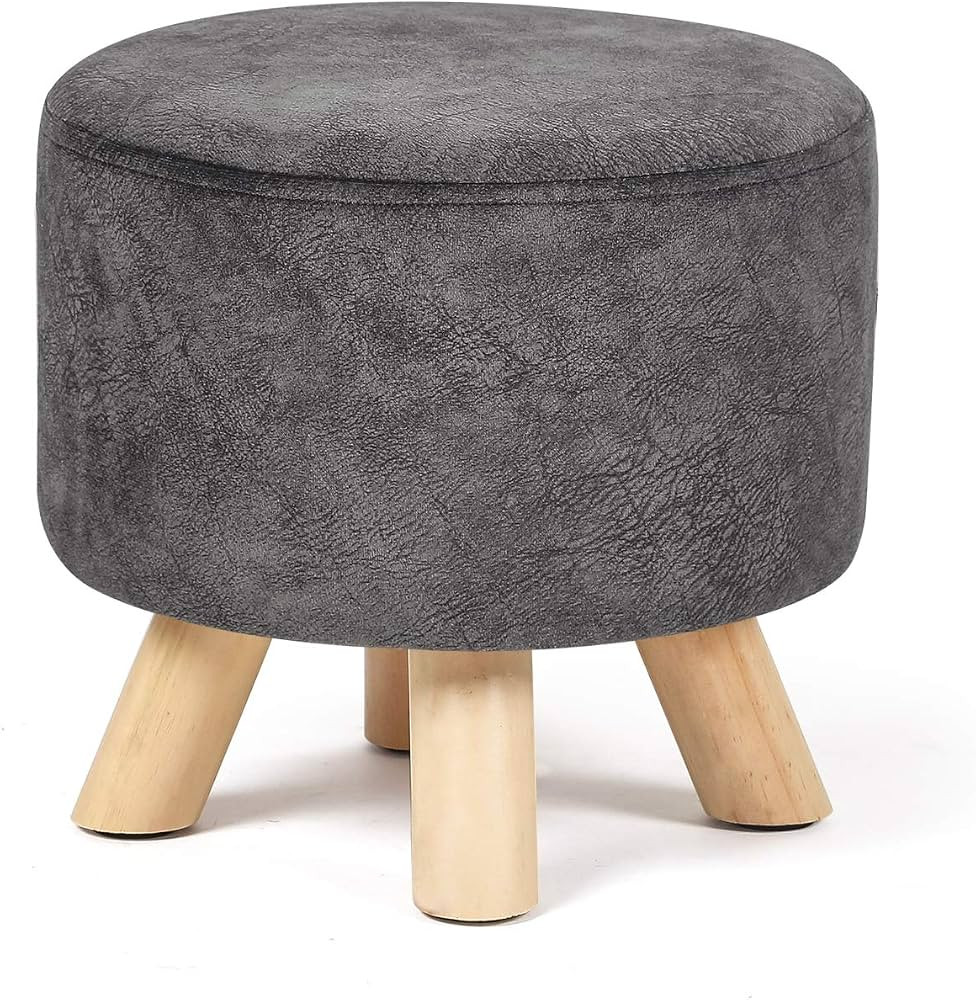 Asense Round Ottoman Foot Rest Stool Fabric Padded Seat Cute Footstools Ottoman with Non-Skid Woo... | Amazon (US)