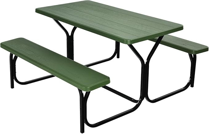 Giantex Picnic Table Bench Set Outdoor Camping All Weather Metal Base Yard Pool Dining Party Gard... | Amazon (US)