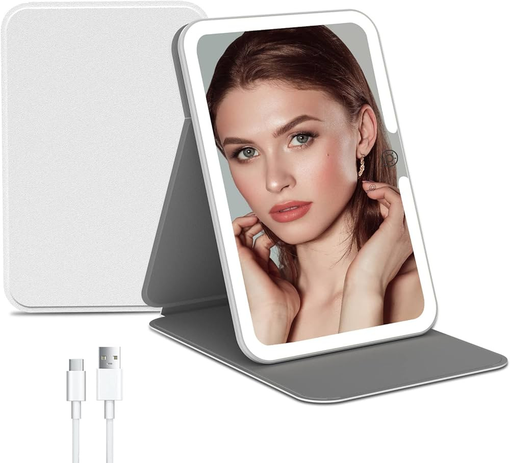 Rechargeable Travel Lighted Makeup Vanity Mirror with PU Leather Cover,Portable Travel Makeup Mir... | Amazon (US)