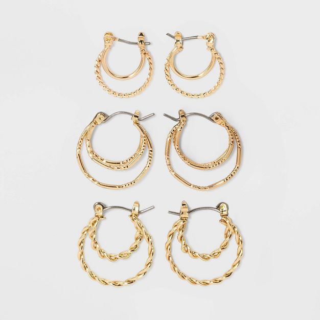Click Top Faux Duo Hoop Earring Set 3pc - Wild Fable&#8482; Gold | Target