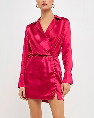 Endless Rose Shoulder Pad Satin Mini Dress | Express
