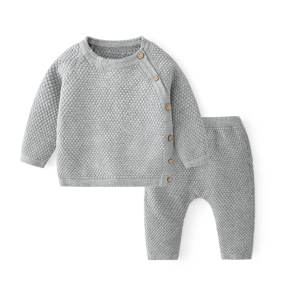 100% Cotton Knit Infant Baby Sweater and Pants Set, Unisex Newborn Boys Girls Outfit Long Sleeve ... | Amazon (US)