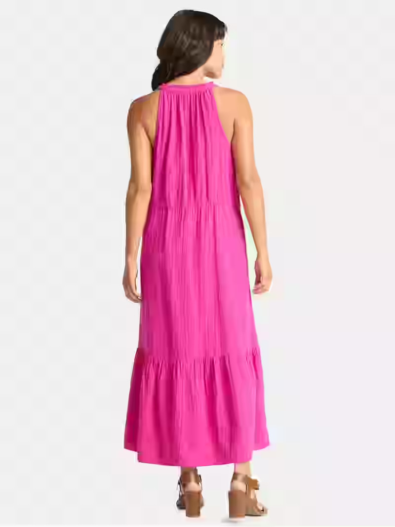 Time and Tru Women's Cotton Double Cloth Tiered Midi Dress, Sizes XS-XXXL | Walmart (US)