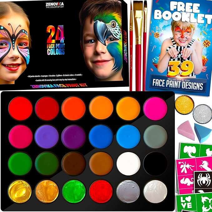 Face Painting Kit for Kids - Non-Toxic and Hypoallergenic Face Paint Kit with 24 Colors, Stencils... | Amazon (US)