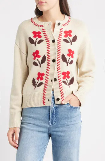 Rails Mavie Intarsia Floral Cardigan in Carmine Floral at Nordstrom Rack, Size Small | Nordstrom Rack