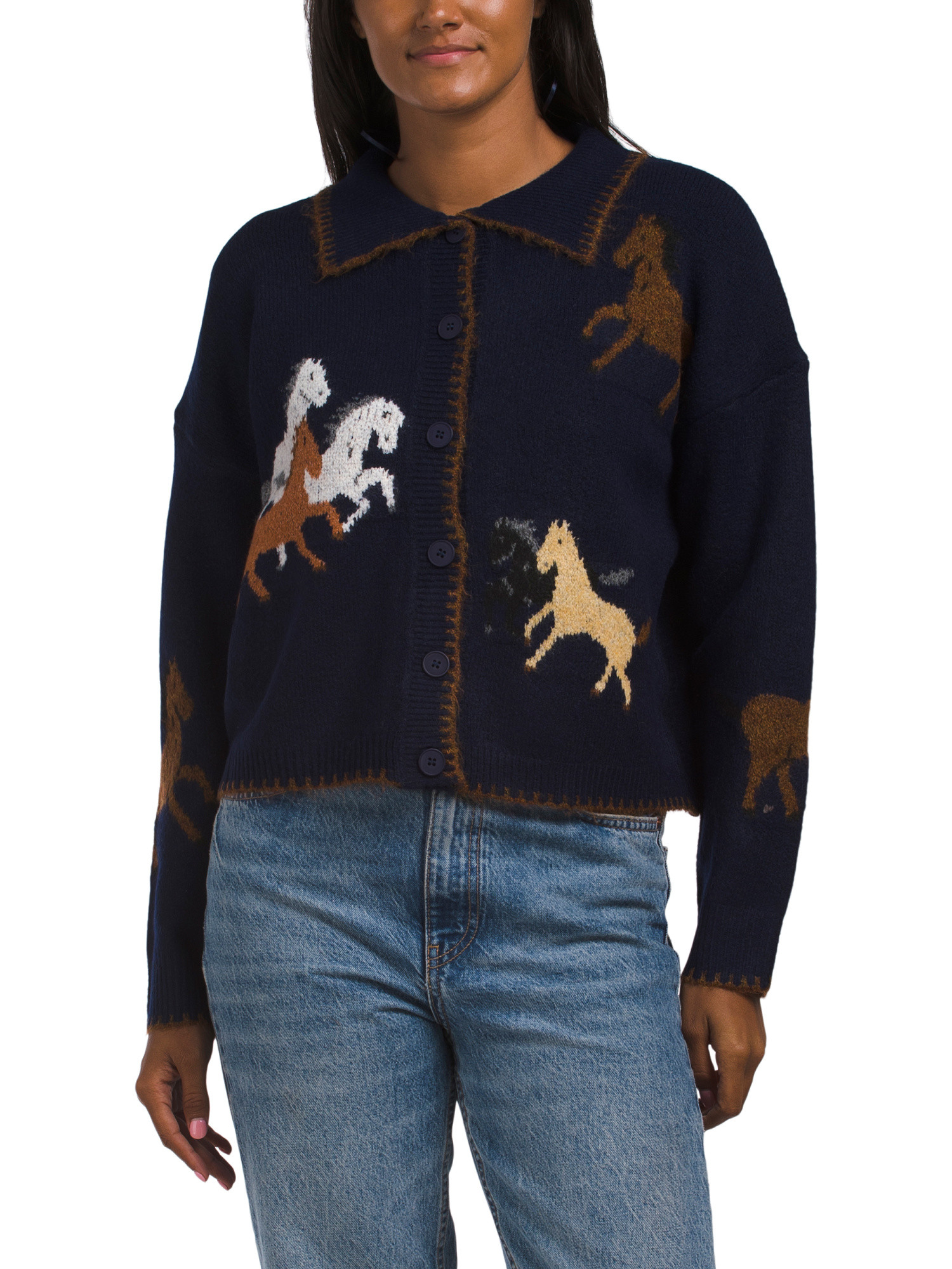 Polo Button Front Horse Cardigan | TJ Maxx