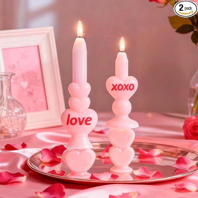 WDS WONDROUS Flameless Heart Candles Set of 2, Pink LED Valentine's Day Candles - Battery Operate... | Amazon (US)