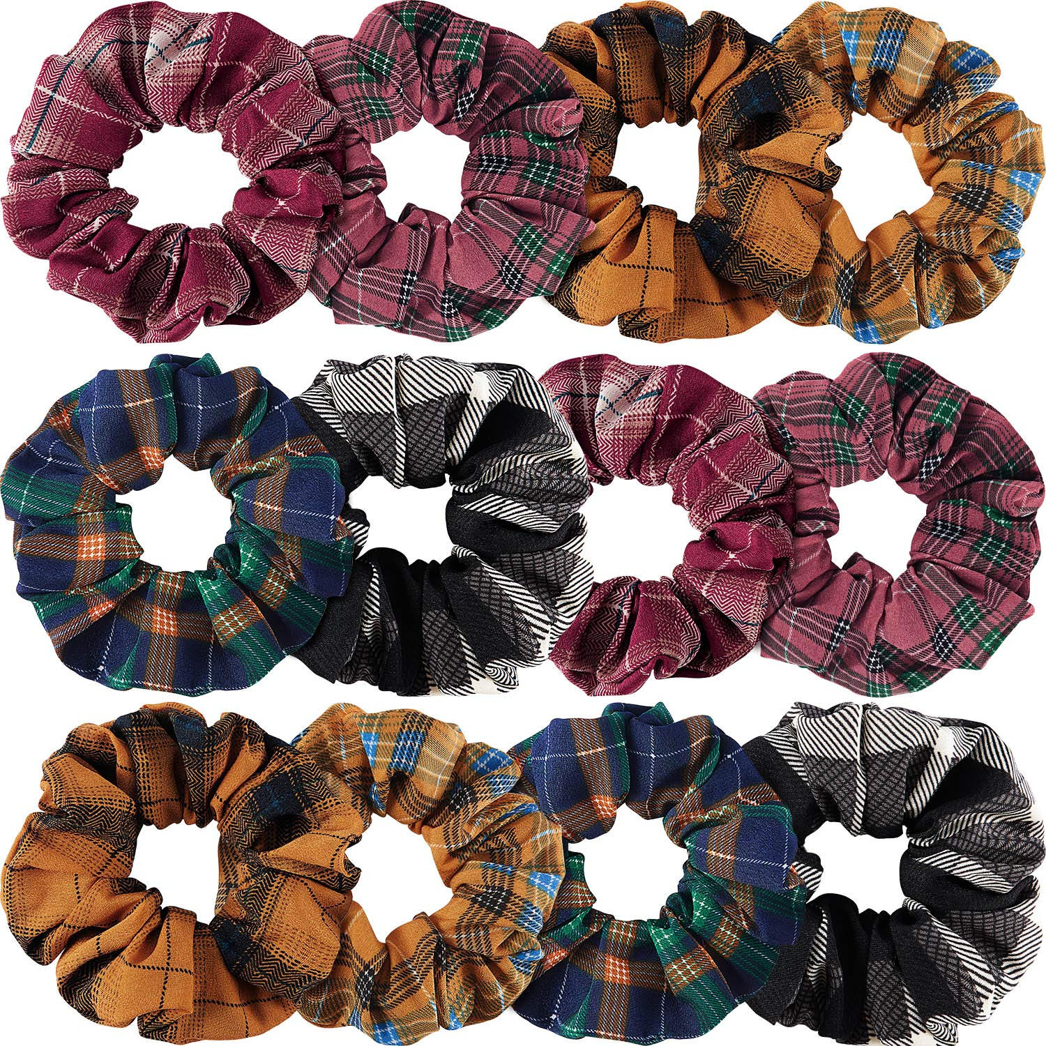 12 Pieces Fall Scrunchies Plaid Hair Scrunchies Christmas Hair tie checkered Elastic Plaid Fabric... | Amazon (US)