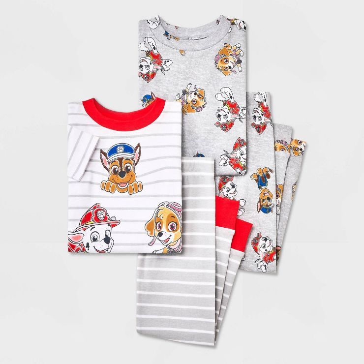 Toddler Boys' 4pc PAW Patrol Striped Snug Fit Top and Pants Pajama Set - Gray | Target