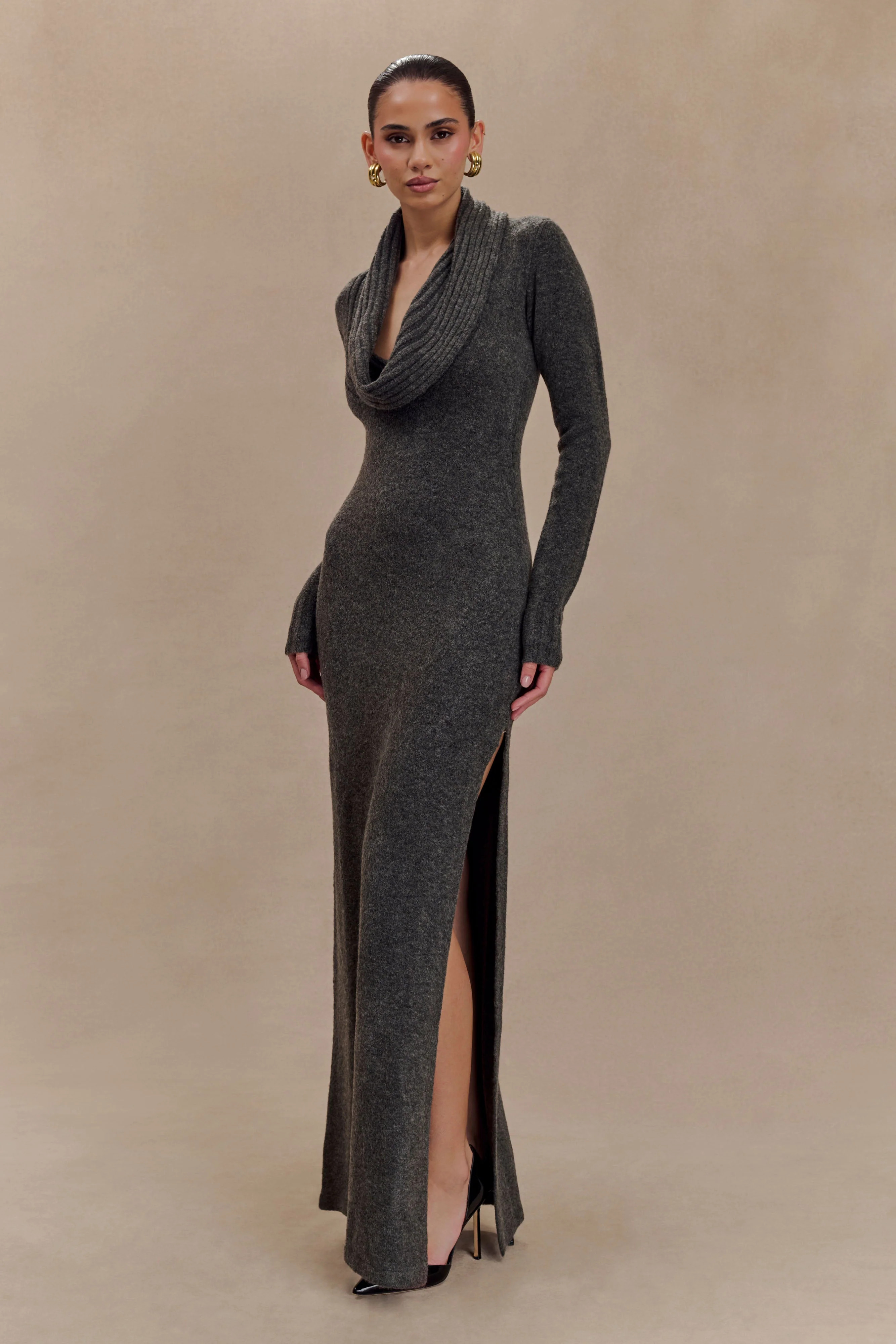 Reversible Knit Maxi Dress - Charcoal Marle | MESHKI US