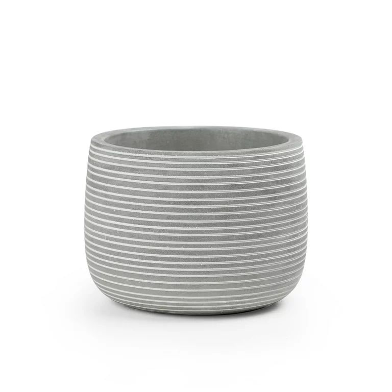 Mainstays 6" x 6" x 4" Round Gray and White Cement Striped Spring Plant Pot | Walmart (US)