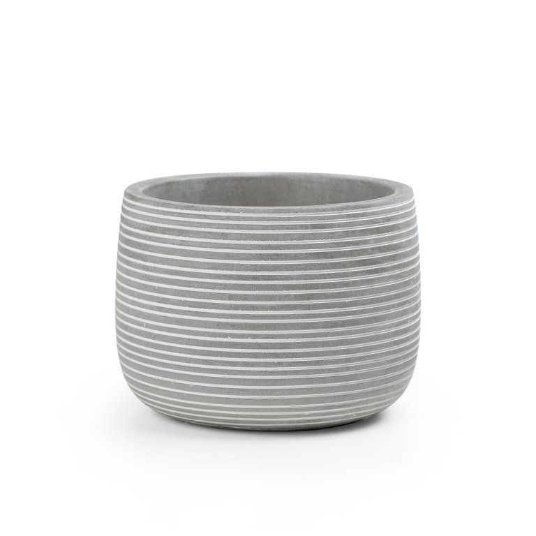 Mainstays Round Gray And White Striped Cement Decorative Pot | Walmart (US)