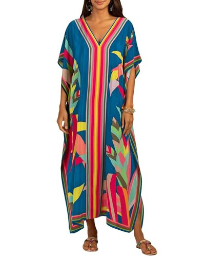 Bsubseach Women Plus Size Kaftan Dress Swimsuit Cover Up Caftan Maxi Beach Dresses Cover Ups Blue | Amazon (US)