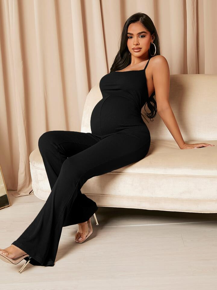 SHEIN Maternity Solid Flare Leg Cami Jumpsuit | SHEIN