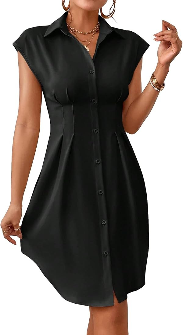 Milumia Women's Casual Button Up Cap Sleeve Shirt Dress Collar High Waist Summer Short Dresses | Amazon (US)