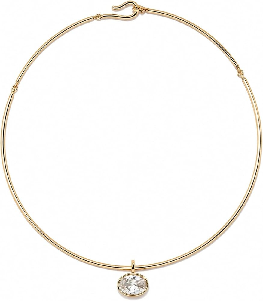 Gold Oval Bezel Collar Charm Necklace | Amazon (US)