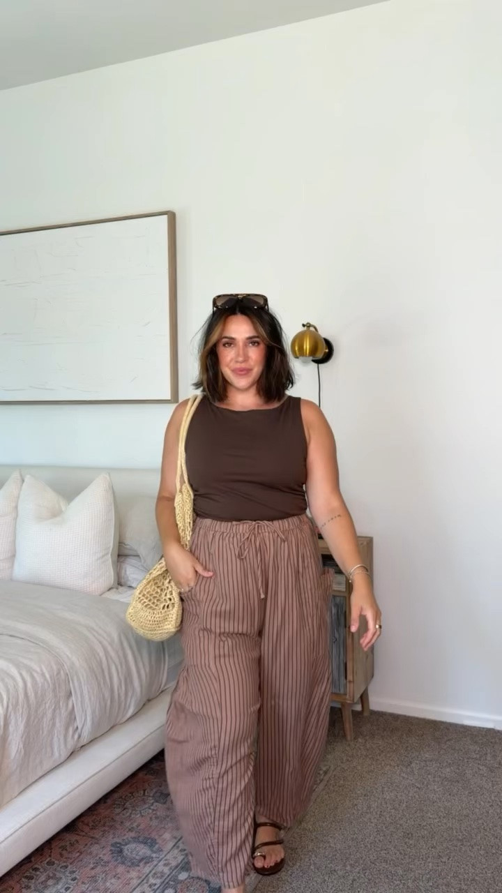 Comfy casual summer outfit, 100% cotton Amazon barrel striped pants. Comes in tons of colors! Size L

#LTKSeasonal #LTKMidsize #LTKootd