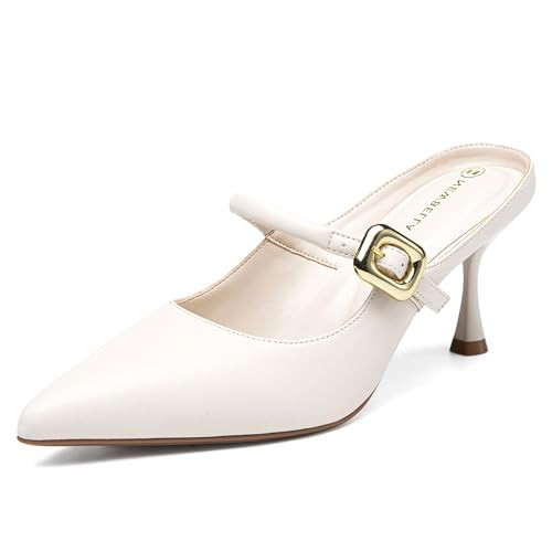 NEWBELLA Women's Knit Pointed Toe Heeled Mules - Stiletto Heel Slip-On Sandals for Casual & Dressy Outfits Cream, Size 11 US Wide | Amazon (US)