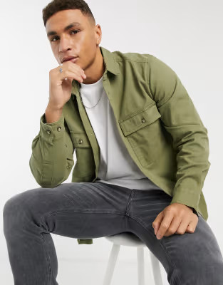 ASOS DESIGN twill shacket in khaki | ASOS (Global)