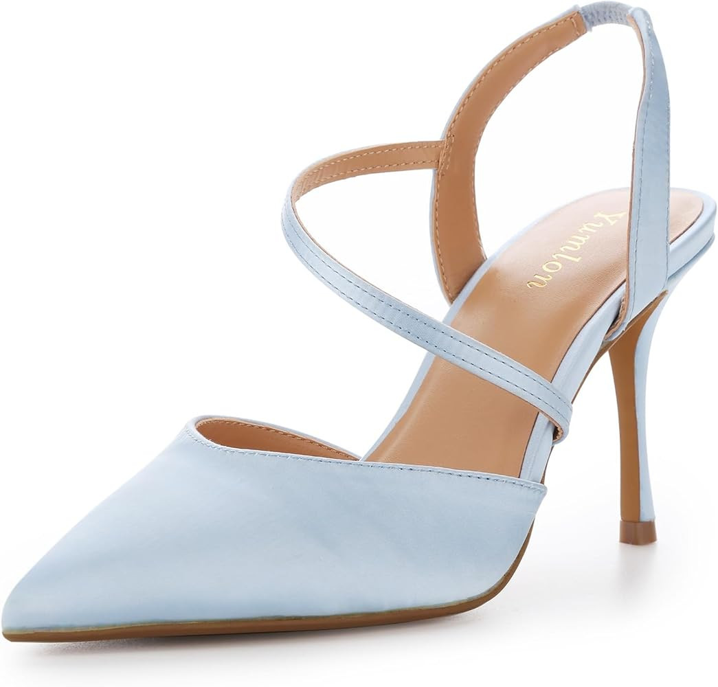 Closed Toe Slingback Heels Wedding High Stiletto Heel for Women 3.3 Inch Ankle Strap Pointed Toe ... | Amazon (US)