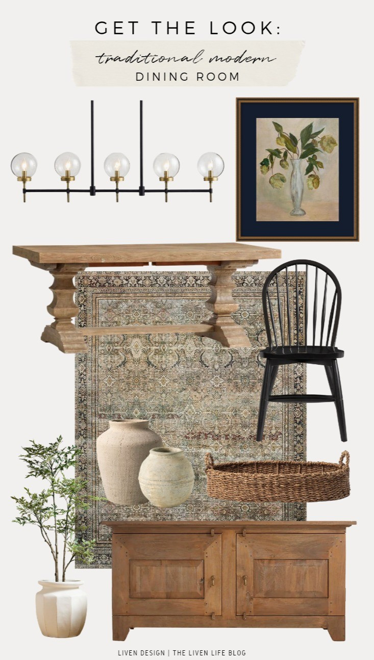 Traditional modern dining room. Fruit art. Trestle dining table. Windor dining chair. Globe chandelier. Distressed vintage rug. Loloi rug. Home decor

#LTKSeasonal #LTKHome #LTKSaleAlert
