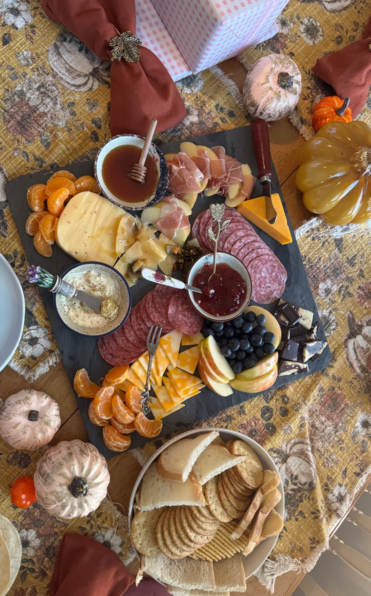 A charcuterie board prepared for fall football at home with friends! This black slate board is a staple in our home. I also bring it when I travel to hotels and friends houses. 

Below are some links that are exact, and others that are similar for the ones I couldn’t find. 🍁✨🫕

#LTKSeasonal #LTKHome #LTKOver40