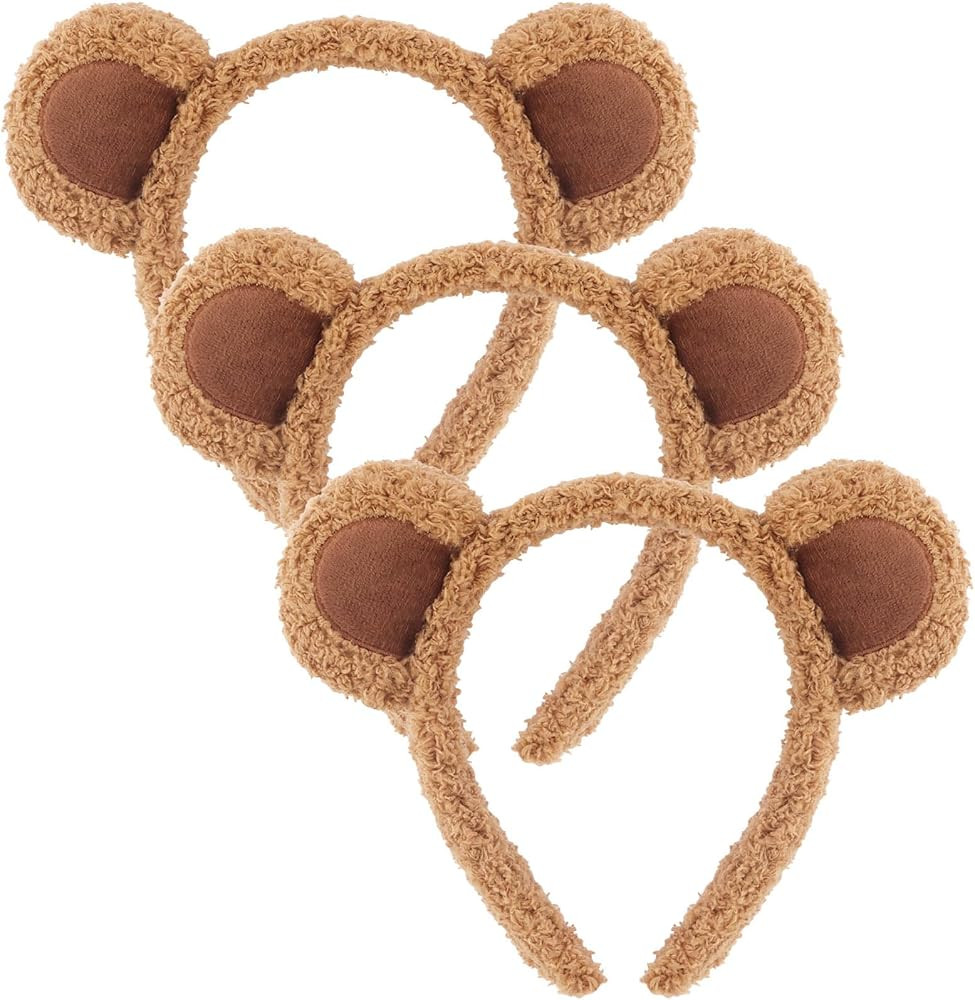 3 Pcs Bear Ears Headbands for Adults, Women, Brown Bear Chipmunk Ears Headband Soft Furry Fur Ani... | Amazon (US)
