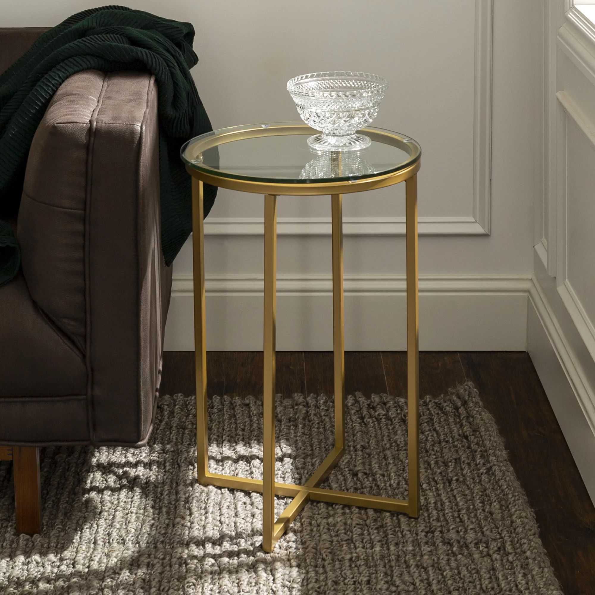 Ember Interiors Modern Glam Round End Tables, Glass/Gold, Set of 2 | Walmart (US)