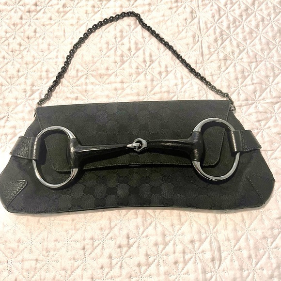 Gucci Blk Canvas GG Horsebit Clutch Shoulder Bag | Poshmark