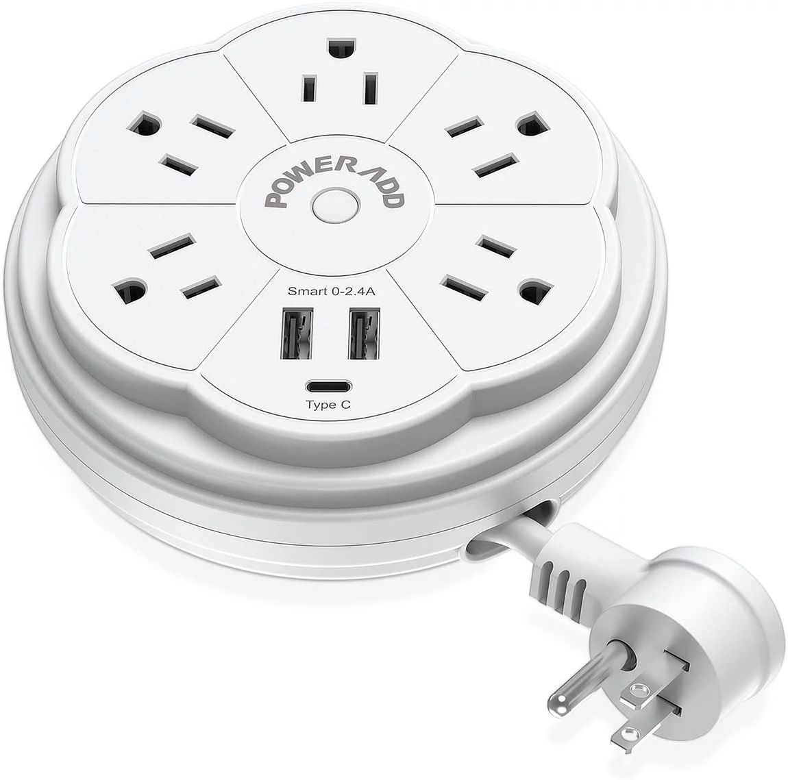 POWERADD Travel Power Strip 5 Outlet Surge Protector with Retractable Cord Smart USB Ports and Ty... | Walmart (US)