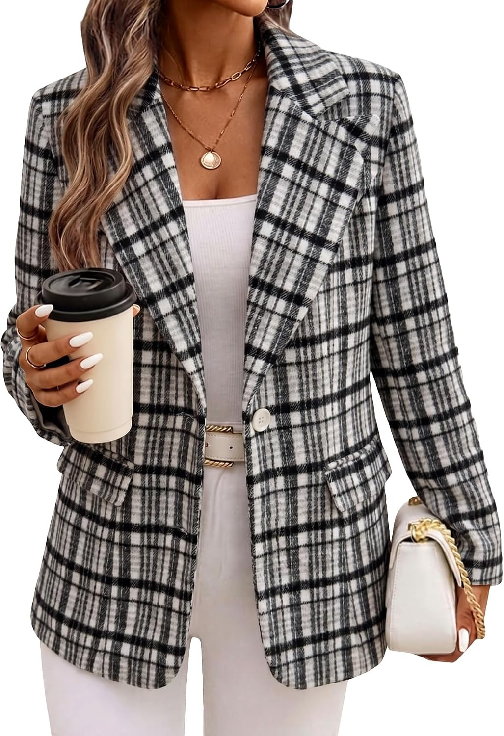 Mina Self 2026 Fall Women's Flannel Plaid Blazer Jacket Business Casual | Amazon (US)