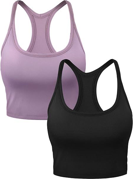 2 Pieces Basic Crop Tank Tops Sleeveless Racerback Crop Sport Yoga Top Bra for Women Girls | Amazon (US)
