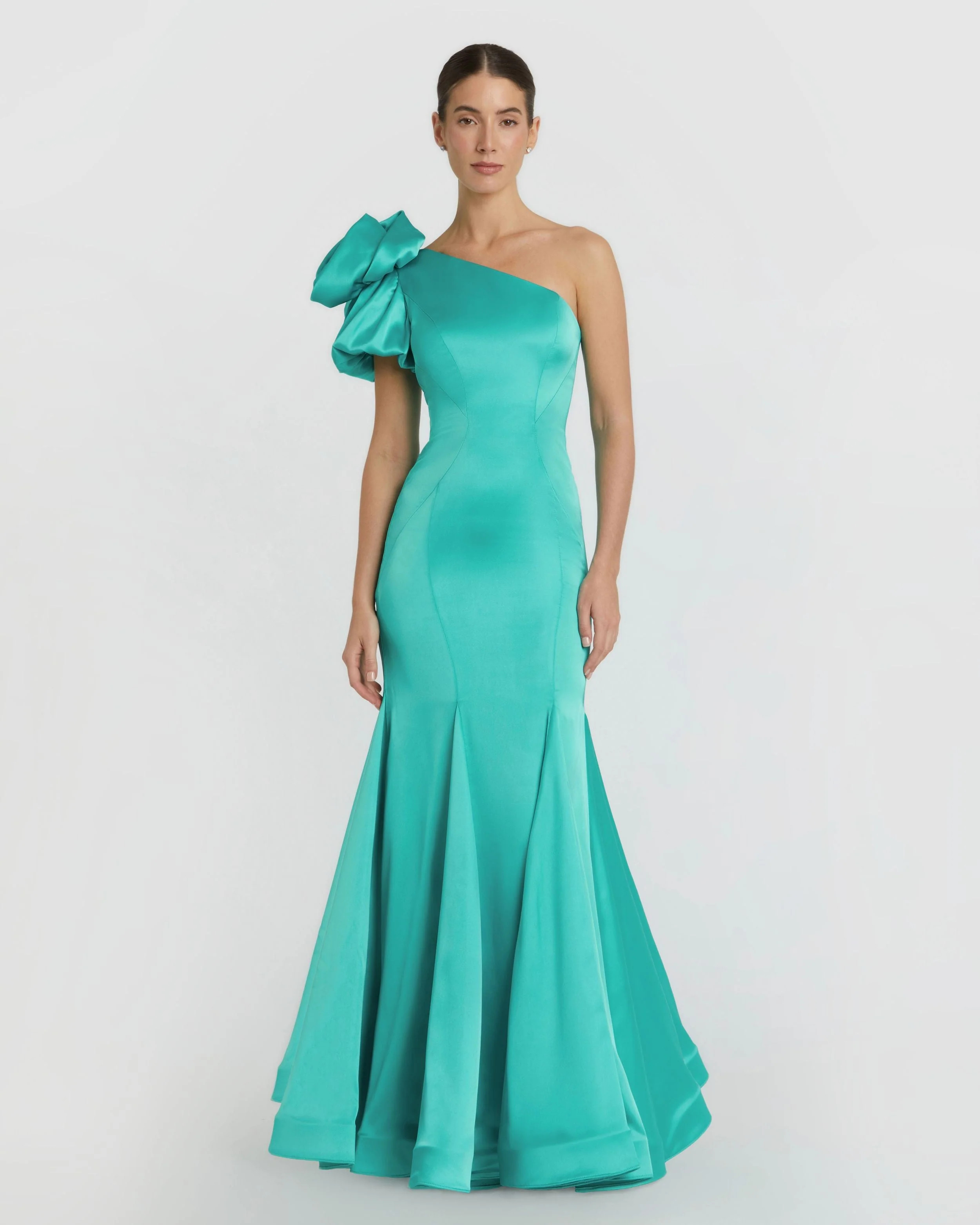 Green One Shoulder Bustier Satin Mermaid Gown - Mac Duggal | Mac Duggal