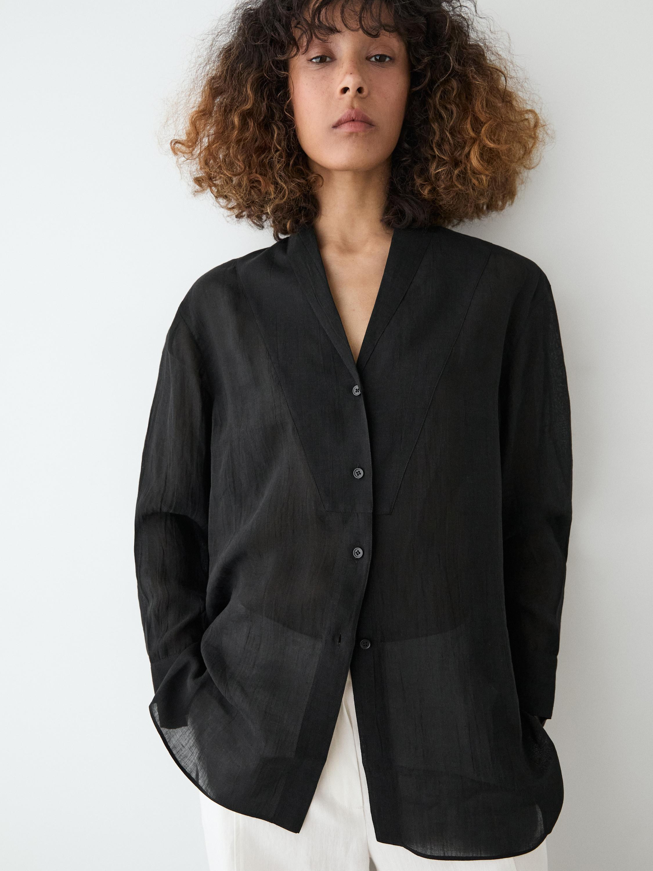 Flowing semi-sheer shirt with chest detail | Massimo Dutti UK