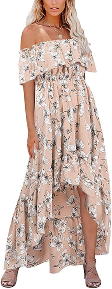 Women's Off The Shoulder Boho Floral Long Dress Beach Party Flowy Maxi Dress for Women | Amazon (US)