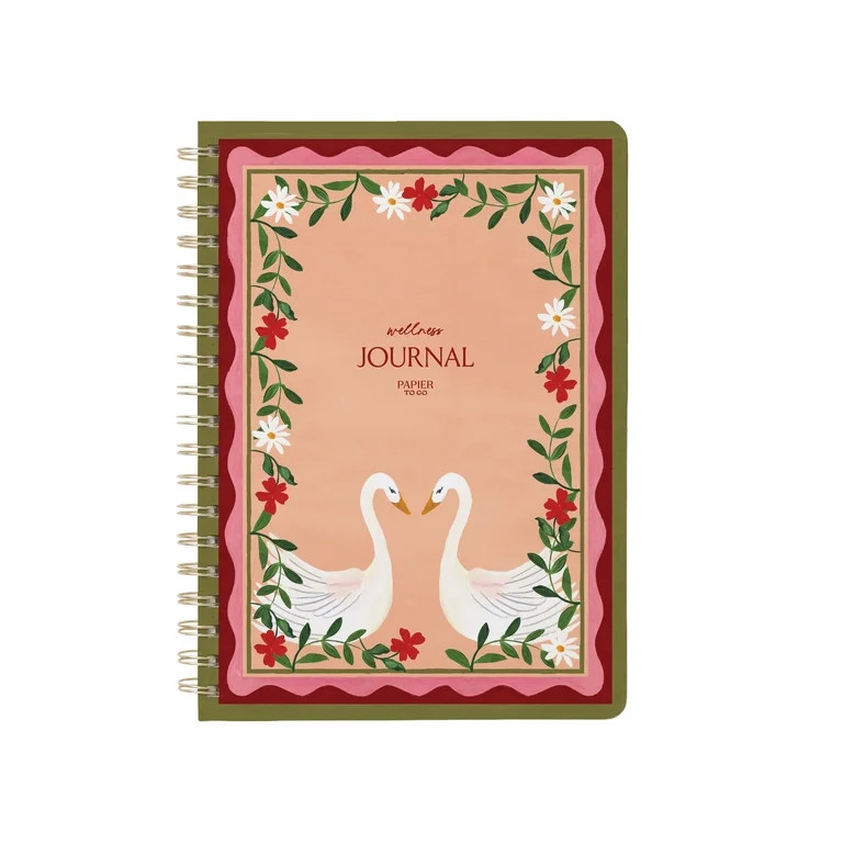 Papier To Go Guided B5 Spiral Wellness Journal, 7.1 x 10", Pink Swans | Walmart (US)