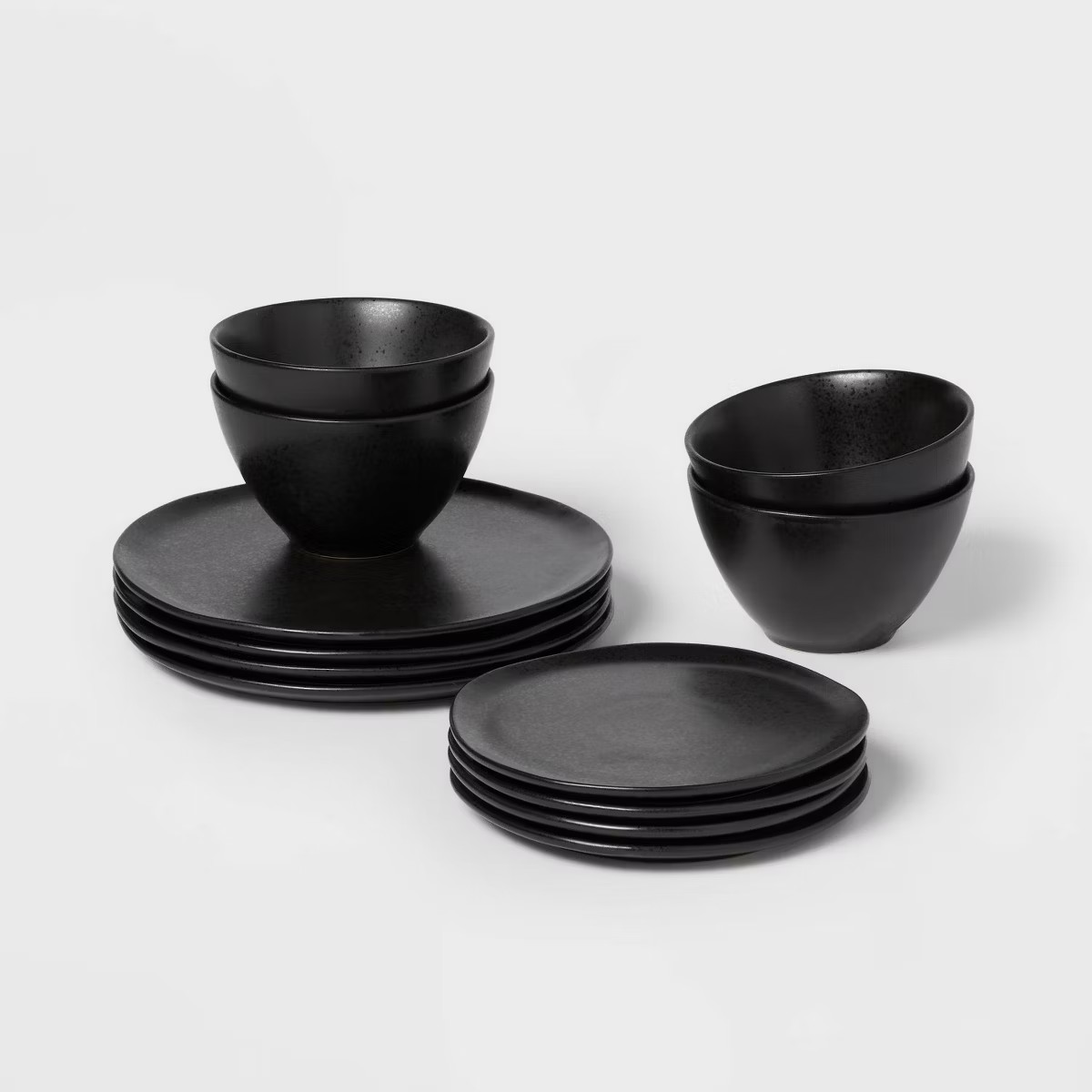 12pc Earthenware Houlton Dinnerware Set Black - Threshold™: Solid Plate & Bowl Dish Set, Microw... | Target