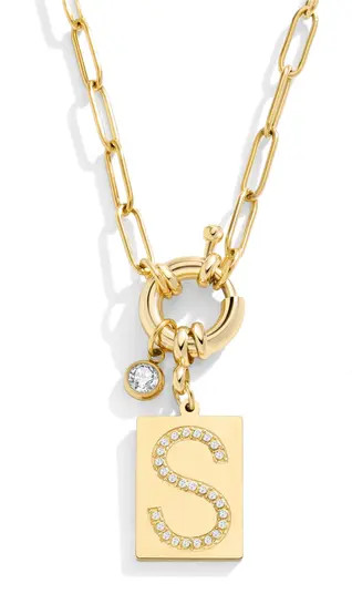 Pave Initial Pendant with Paperclip Chain Necklace | Nordstrom