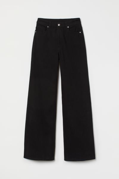 Long, 5-pocket pants in stretch cotton twill. High waist, zip fly with button, and straight, wide... | H&M (US + CA)